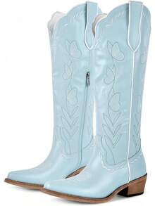 Sexytag Butterfly Cowboy Boots For Women Embroidered Floral Cute Cowgirl Western Knee High BootsChristmas - 紫色 - 查看 7