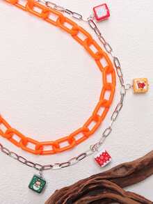 1pc Fashion Personalized Square Pendant Waist Chain, Double Layer Acrylic Hanging Chain, Versatile Jeans Pants Chain - Multicolor - View 4