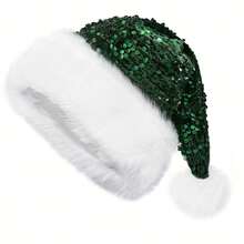 Christmas Dress-Up Sequin Ball Fuzzy Santa Hat For Holiday Parties And Christmas Celebrations, Festive Dressup, Seasonal Event, Fuzzy Trim, Festive Design, Plush Material, Lightweight Fabric, Festive Headwear, Costume Prop, Costume Enthusiasts, Holiday Shoppers - Red - View 5