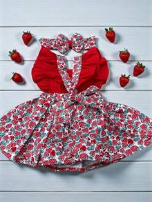 Baby Girl's Overalls Skirt Strawberry Print With Decorative Bows Includes Headband Charming Delicate Clothing For Parties Outings Birthday Gift Smash The Cake Rehearsal Summer Instagrammable Look Stylish Set Creative Charming Soft Fresh Comfortable Elegant Differentiated Exclusive Piece Modern Full Of Personality Opening Adjustable Back Closure Tie Impeccable Finish Reinforced Stitching Ruffles Wide Straps Marked Waist Flared Skirt Light Fit Neat Details Ideal Composition Special Productions Preserving Movement Practicality Ease Of Use Visual Graceful Colorful Soft Inspiring Style Child Fashionista Versatile Unique Occasions Perfect Gift Composing Photos Unforgettable Moments Sophistication Joy Affection Affection Created Thinking Comfort Development Mother Daughter Connection Wardrobe Charming Inspiration Sweetness Purity Magic Shine Clothing Love