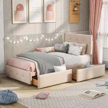 Upholstered Bed 90 X 200 Cm, Slatted Bed With Headboard And Two Drawers, Soft Velvet Fabric, Beige Single Bed, Children's Bed, Junior Bed, Guest Bed (Without Mattress) - Dark Beige - View 12