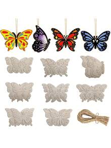8/16pcs Children's DIY Butterfly Wood Blanks Unpainted Wooden Blanks For Children's Creative Painting DIY Cartoon Wooden Decorations For Home Festive Decor, Handmade Gifts, Room Accents, Craft Enthusiasts Suitable For Nursery Craft Activities, Parent-Child Bonding, Girls' Birthday Presents Christmas/Easter/Thanksgiving/New Year Gifts - Multicolor - View 9
