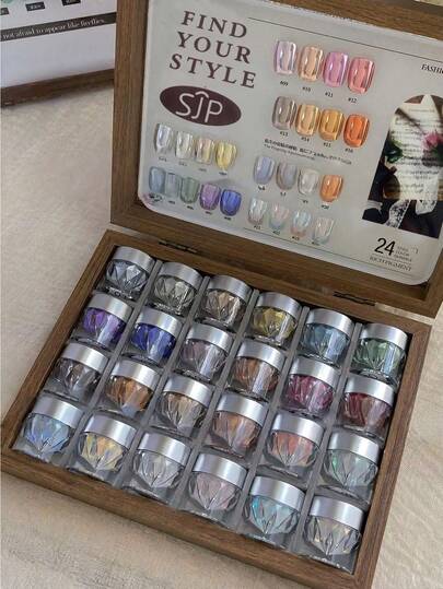 24色高级魔镜美甲粉套装，含收纳盒，24种超亮魔镜美甲粉，DIY美甲装饰，圣诞美甲，万圣节美甲，蛋白石美甲粉，月光美甲粉收纳盒和色卡，闪光凝胶指甲油，情人节，美甲用品