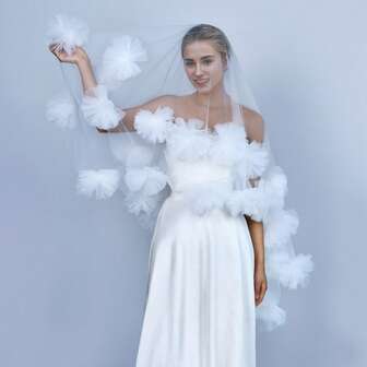 1pc 3D Big Cloud Fluffy Flower Veil, Bridal Photography Decor Sheer Tulle Headpiece, Versatile Hairstyle Bridal Wedding Veil