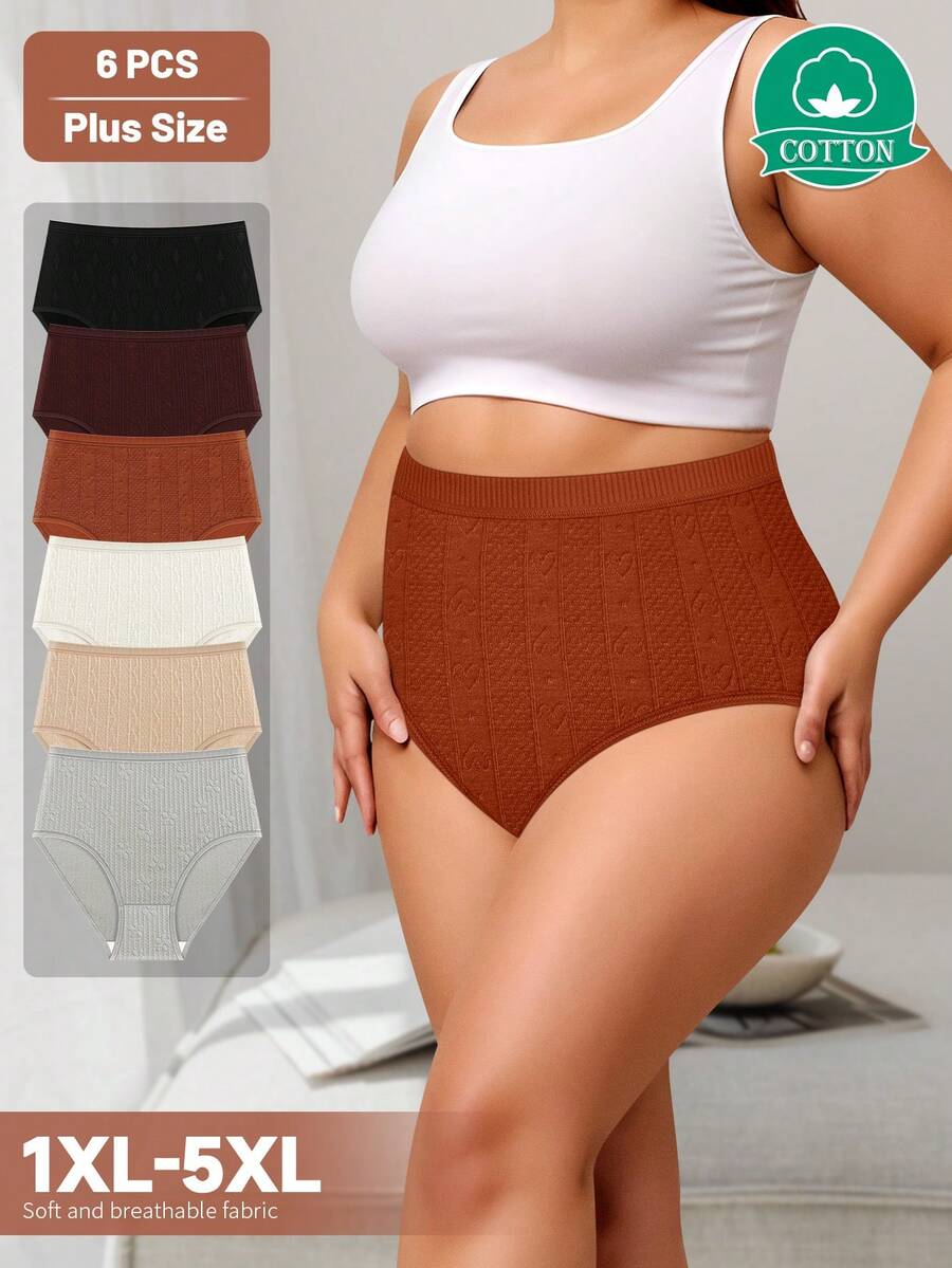 MEIYATING Paquete de 6 bragas de algodón para mujer de talla grande, de cintura alta, control de barriga, sin costuras, con estampado jacquard, de cintura media, tipo braga, diseño cómodo y ajustado. - Multicolor - Ver 1