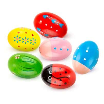 6/12pcs Smooth Wooden Colorful Rattle Eggs, Multiple Patterns, Orff Percussion Instruments, Wooden Maracas, Easter Eggs, Percussion Accessories, For Music Teaching And Classroom Accompaniment, Versatile, No Electricity Required, Suitable For Music Classrooms, Music Gifts, Bands, Performances, Home Entertainment, Stress Relief, Instrument Accessories, Toy Instruments, Holiday Gatherings, Birthday Gifts, New Year Gifts, Eid Al-Fitr, Eid Al-Adha