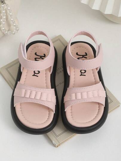 Giày sandal Mary Jane dễ thương và đơn giản cho bé gái, mũi giày màu hồng có khóa dán thời trang, giày công chúa đế mềm nhẹ, phù hợp với mọi mùa