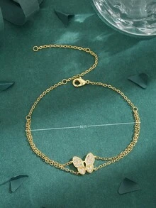 1件高品质欧美立方氧化锆铜18K镀层蝴蝶星空奢华手链，女士礼物，日常佩戴 - 金黃色 - 查看 3