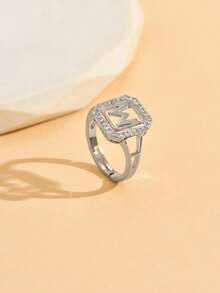 1. 时尚精致的26字母锆石戒指，夏季新款女士首字母开口戒指 - 白色 - 查看 11