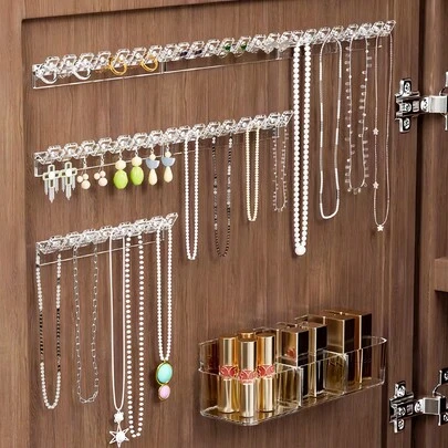 3 Packs Necklace Holder, Necklace Organizer Wall Mounted With 8 Hooks, For Hanging Jewelry, Bangles, Bracelets And Rings