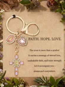 1pc Charm Keychain With Cross,Pearl And Diamonds - Cross Keychain,Bag Charm,Cross Pendant,Decorative Wallet Backpack Accessories, Earphone Bag Accessories, Ring Buckle Decorative Keychain For Luggage And Cars - Single Piece Accessory With Pearl And Diamonds And Romantic Elements