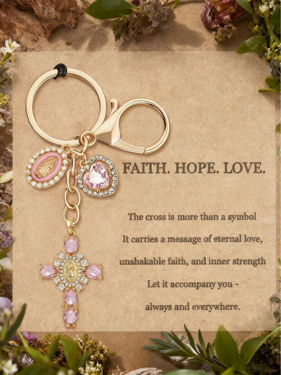 1pc Charm Keychain With Cross,Pearl And Diamonds - Cross Keychain,Bag Charm,Cross Pendant,Decorative Wallet Backpack Accessories, Earphone Bag Accessories, Ring Buckle Decorative Keychain For Luggage And Cars - Single Piece Accessory With Pearl And Diamonds And Romantic Elements