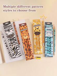 12pcs Cartoon Animal Boxed Pencils, With Cute Zebra & Giraffe Patterns, Clear Writing, Built-In Erasers, Suitable For Students Drawing, Sketching, Exams, High-Quality Children's Reward Gift - Multicolor - View 6
