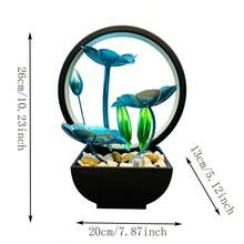 1个USB供电迷你桌面喷泉，东方乡村风格装饰，饰以金色莲花和天然河石 - 优雅圆形玻璃设计，适合家居或办公室装饰，室内喷泉 | 优雅圆形设计 | 金属莲花 - 彩色 - 查看 11