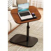 Adjustable Height Portable Side Table - Sturdy Metal Frame And Engineered Wood Panel, Ergonomic Laptop Desk With Mobile Phone Tray, Space-Saving Small Coffee Table For Bedrooms, Living Rooms And Offices - 核桃色 - 查看 5