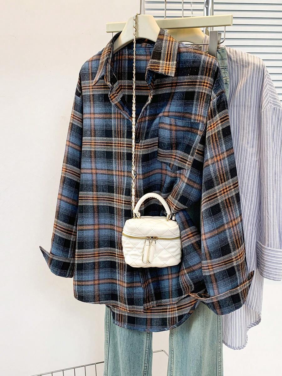 Women's Retro American Plaid Casual Loose Fit Shirt, Suitable For All Seasons