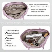 Bolsas de Mano Gran Capacidad Bolso Bandolera Mujer de Bolso Tela para Mujer Bolsa de Hombro Ligero Hobo Lavable Tote Bolsos Plegables con Bolsillo Interior Bolso de Viaje Elegante Moda - Beis - Ver 3