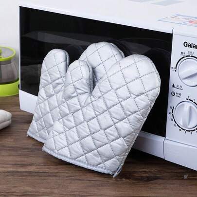 1pc Extra Long Wrist Protection Heat Resistant Glove, Silver Coated Non-Slip Oven Mitt, Microwave Oven Glove, Suitable For Home Kitchen Use