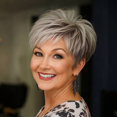 Women'S Natural Look Pixie Cut Wig - Glueless Brazilian Remy Human Hair, High Density, 613 Grey Layered Cut With Bangs, No Glue Needed, Everyday & Halloween Party Hairstyle For Women, Short Hair Wig, Versatile