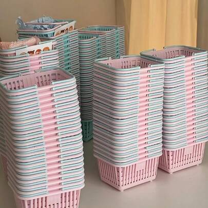 5个马卡龙色迷你收纳篮，带提手，可用于收纳水果、化妆品、文具、桌面和浴室用品——可爱、耐用、节省空间，适用于厨房台面、梳妆台、书桌和起居空间，是理想的礼物和实用的收纳方案。用途广泛，适用于厨房、梳妆台、办公室、宿舍和浴室等各种场所；提升收纳效率和美观度；轻巧易清洁；小巧设计，适合放置在搁架和抽屉中；亮丽的色彩点缀，提升心情和装饰效果。