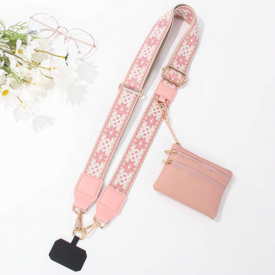 Crossbody Phone Strap With Zippered Pouch,Clip And Go Phone Charm With Wallet, Adjustable Smartphone Lanyard Wrist Strap - 肩帶-04款-02粉色 - 查看 1