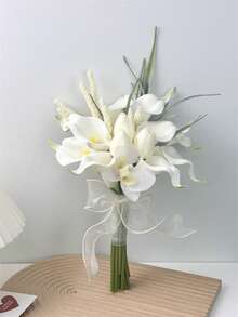 باقات زفاف للعروس والوصيفات، زهور الكلا الصناعية البيضاء، باقات زفاف للحمل في حفل الزفاف والكنيسة والديكور المنزلي، أدوات زفاف للصور، ديكورات لحفلات العروس وعيد الحب - أبيض - مشاهدة 9
