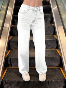 Jeans de pierna recta y ajustada de cintura media - Pantalones vaqueros de estilo callejero, adecuados tanto para looks casuales como de moda - Blanco - Ver 4