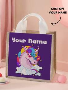 1pc Customized Mini Handbag With Horse Design, Can Be Customized According To Your Unique Design, Suitable For Children And Teenagers, Print Your Own Name Or Print Your Sister And Classmates' Names As Gifts