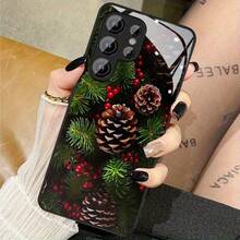 Funda de Teléfono de Vidrio Navideña para iPhone 17air/16E/15/14/13/12/11 Plus, Pro, Promax, X/XS/XR/XSMAX, para Samsung Galaxy A03/A03S/A05S/A06/A07/A11/A12/A13/A14/A15/A16/A17/A22/A22/A23/A26/A31/A32/A34/A35/A36/A52/A53/A73, S21/S22/S23/S24/S25 Plus, Ultra, Funda de Vidrio Reflectante, Buena Agarre, Protección de Borde Suave, Adecuada para Hombres y Mujeres - Negro - Ver 1