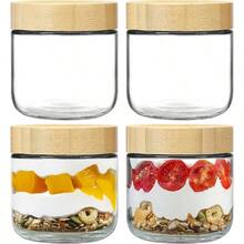 Frascos de Vidrio con Tapa, Set de 4 Frascos Hermticos de Vidrio para Alimentos, Recipientes de Avena con Tapas de Bamb, Frascos con Tapa De Bamb para Cocina y Despensa 10 Onzas - 10 Onzas - Ver 2
