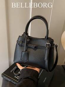 BELLEBORG Túi xách vuông nhỏ bằng da canvas cổ điển, màu sắc tương phản, thanh lịch, tiện dụng, đa năng cho nữ - màu đen - Xem 9