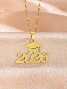 2026 Graduation Cap Necklace, Stainless Steel Material, Gold Sandblasted Finish, Suitable For Male And Female Graduates, Friends, Graduation Gift, Back To School Accessory - Multicolor - View 3