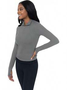 Yogalicious Womens Crosstrain Everyday Half Zip With Thumbholes - 鐵門 - 查看 2