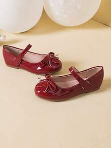Fashionable & Cute Girls' Casual Bow Flat Outdoor Shoes, Autumn/Winter - Burgundy - View 3
