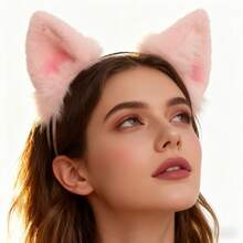 Handmade Realistic Animal Ear Headband Cosplay Pink Pig Ear Headband Plush Comic Con Animal Ear Accessories - 粉色 - 查看 2