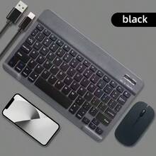Kit Teclado + Mouse Inalámbrico Bluetooth Colores Pastel | Diseño Compacto, Teclado Silencioso y Mouse Recargable | Ideal para PC, Tablet y Celular (Todo Dispositivos) - Negro - Ver 2