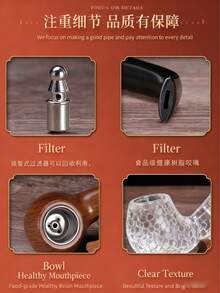 1pc Premium Resin Pipe With Polished Faux Ebony Finish, Vintage Hammered Craftsmanship, Classic Glossy Curved Pipe For Smoking