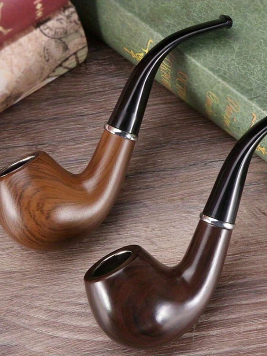 1pc Premium Resin Pipe With Polished Faux Ebony Finish, Vintage Hammered Craftsmanship, Classic Glossy Curved Pipe For Smoking