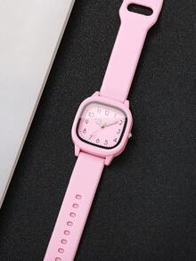 1pc Women's Silicone Quartz Watch, Fashion Minimalist Square Dial, Classic Timepiece (1pc/Set), Watch Box Not Included - Pink - View 6