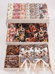 793件/套 女孩水钻花朵发夹，可爱公主风发饰，弹性耐用发圈，刘海发夹，多功能发卡，适合日常佩戴和送礼 - 彩色 - 查看 7