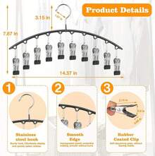 Closet Leggings Organizer, Metal Hangers For Yoga Pants, 2-Pack With 10 Clips, Holds 20 Leggings, Space-Saving Hanging Closet Organizer With Rubber Closet Organizers And Storage, Black - 1 Pack - View 5