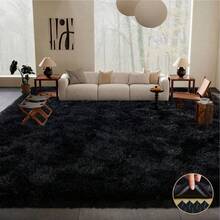 Soft Shag Rugs For Bedroom, Black Fluffy Shaggy Rugs For Living Room, Luxury Modern Plush Carpet Girls Boys Room Dorm Indoor Home Decor, Upgrade Non-Slip - 黑色 - 查看 6
