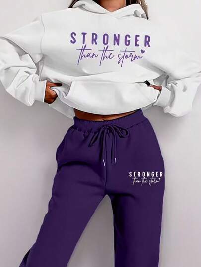 [Casual Two-Piece Set] Women's Casual Two-Piece Set Sweatshirt & Joggers | Long Sleeve Pullover With Pockets, Brown, Spring/Fall Fashion, Relaxed Fit Joggers, Letter Print Top, Casual Wear, Comfortable Basic Daily Outfit, Local Warehouse Discount