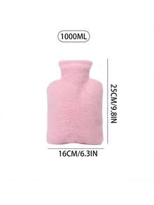 1个2000ML粉色和灰色热水袋，装满水和暖水袋，专为女生设计，用于热敷，暖手，可爱毛绒肚子，防爆，暖脚 - 彩色 - 查看 18