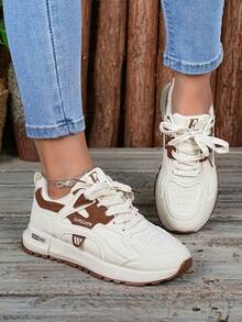 1 Pair Thick Sole Cushioned High-Top Lace-Up Breathable Casual Sports Sneakers, Athletic Running Shoes