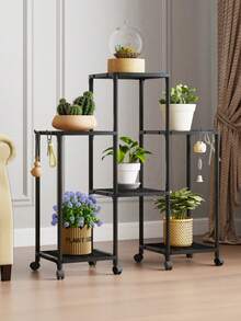 1pc Indoor/Balcony Decor Plant Stand, Nordic Iron Art Minimalist Multi-Layer Hanging Plant Pot Display Rack For Living Room, Suitable For Greenery - Black - View 6