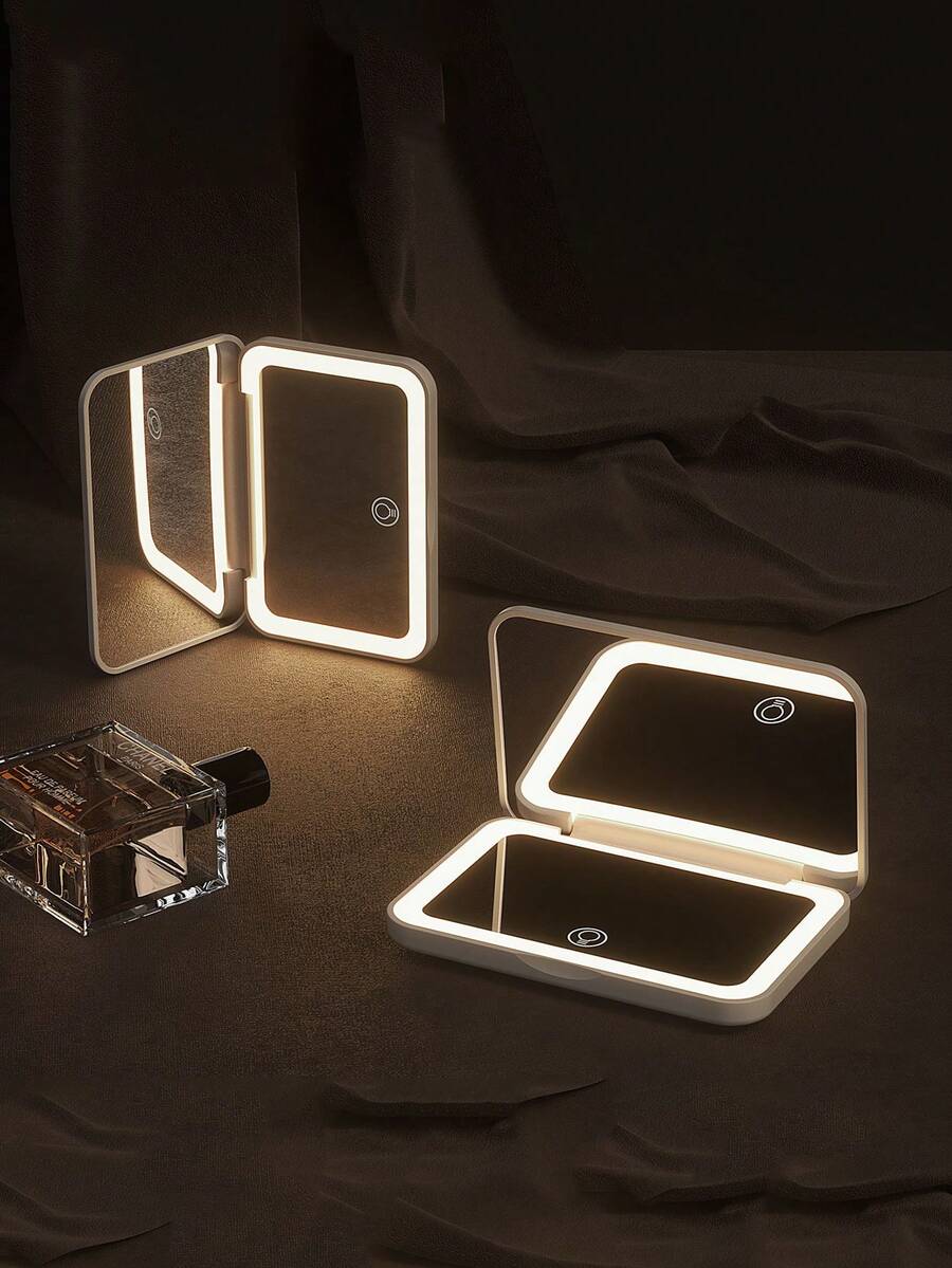 LED Makeup Mirror ,Portable Mini Vanity Mirror ,USB Rechargeable LED Lighted Travel Makeup Mirror,Pocket Mirror With Lights,Dimmable Magnifying Folding Mirror Vanity,3 Color Light Modes - White, Natural And Warm, Touch Screen Adjustable Brightness, Multifunctional Desktop Makeup Mirror, Vanity Mirror For Student Dorm, Travel, Makeup,Office, Bedroom,Christmas Best Gifts For Women - Nhiều màu - Xem 1