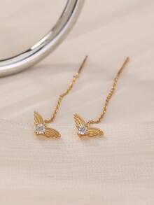 Nooxian 1对女士耳环，时尚翅膀微镶嵌立方氧化锆奢华流苏耳环，独特珠宝礼品 - 金黃色 - 查看 2