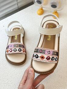 女童凉鞋，刺绣编织女童平底凉鞋，舒适轻便，适合户外旅行，夏季畅销款，街头必备单品 - 彩色 - 查看 7