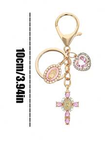 1pc Charm Keychain With Cross,Pearl And Diamonds - Cross Keychain,Bag Charm,Cross Pendant,Decorative Wallet Backpack Accessories, Earphone Bag Accessories, Ring Buckle Decorative Keychain For Luggage And Cars - Single Piece Accessory With Pearl And Diamonds And Romantic Elements